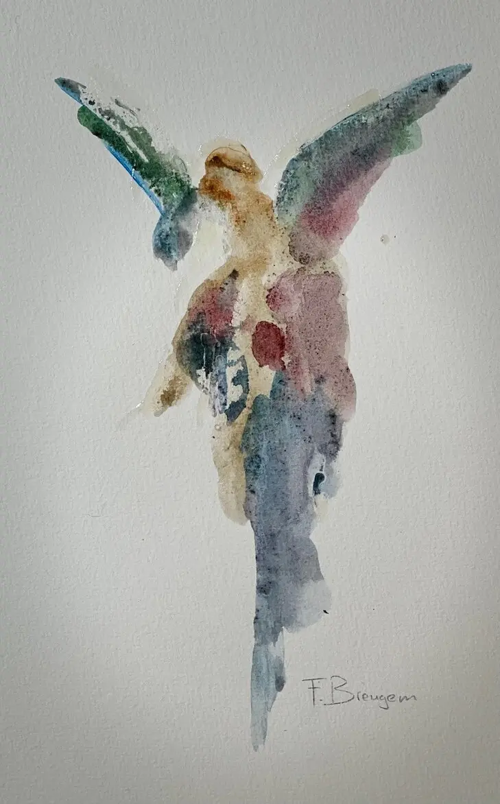 Engelfiguur, aquarel van Ferry Breugem