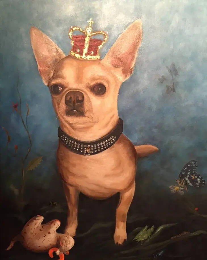 Chihuahua met kroon, olieverf van Ferry Breugem