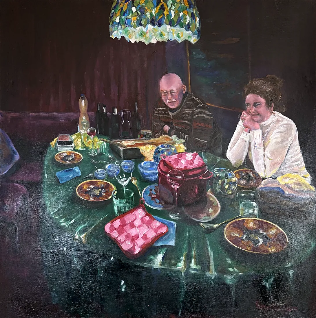 Aan tafel, olieverf van Ferry Breugem